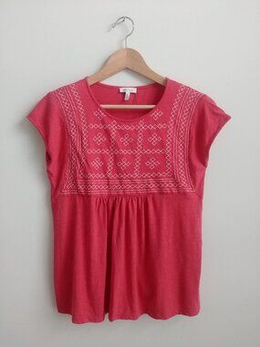 4/$20 Ella Moss raspberry pink cotton modal embroidered comfortable blouse top…